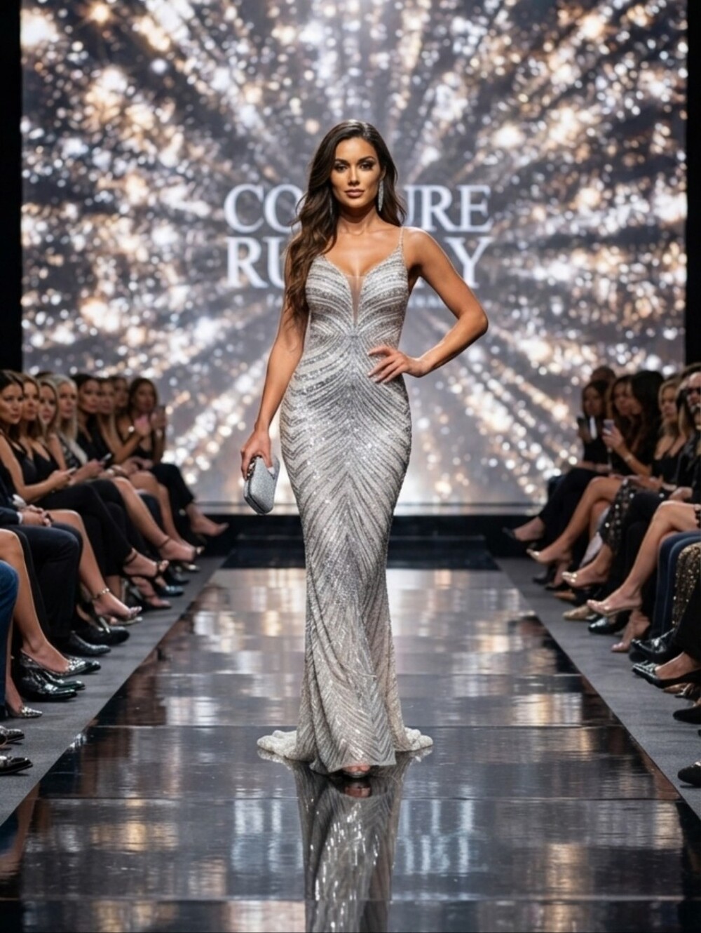 Silver, Cami,  Sleeveless,  Contrast Sequined and Mesh Mermaid Wedding G…